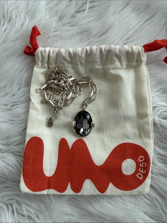 UNO de 50 Jewelry - UNO de 50 Silver Chain Necklace with Black Faceted Pendant